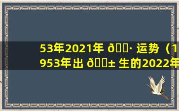 53年2021年 🌷 运势（1953年出 🐱 生的2022年运势如何）